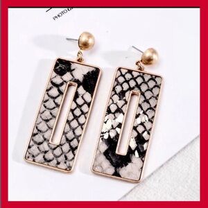 BRONZE GLAM STATEMENT PYTHON SNAKE RECTANGLE SQUARE GEOMETRIC RETRO EARRINGS